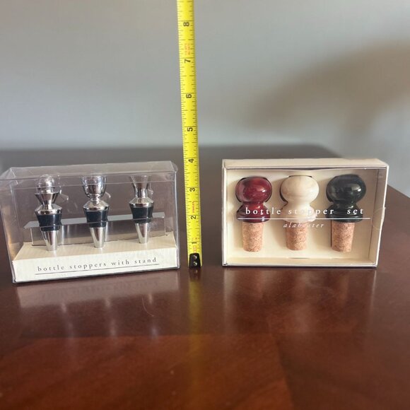 pier 1 imports Set Of 3 Chrome & 3 Alabaster Bottle Stoppers Wine Bar Accessori - Picture 4 of 4